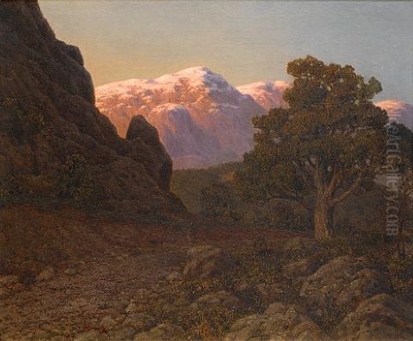 Sunset Over The Snow-capped Mountain Oil Painting by Ivan Fedorovich Choultse