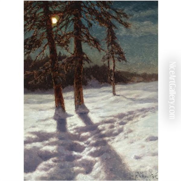 Moonlit Landscape Oil Painting by Ivan Fedorovich Choultse