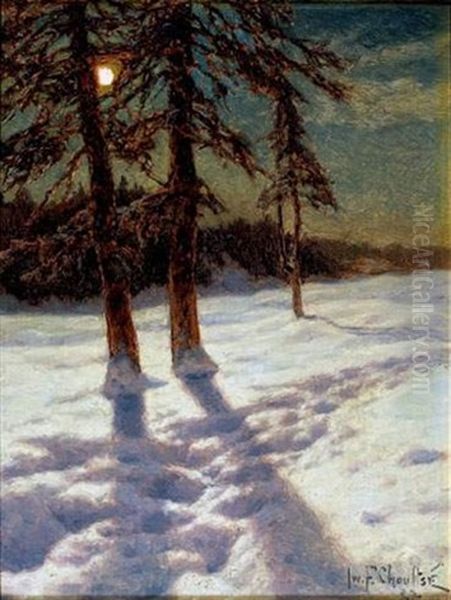 Paysage De Neige Au Clair De Lune Oil Painting by Ivan Fedorovich Choultse