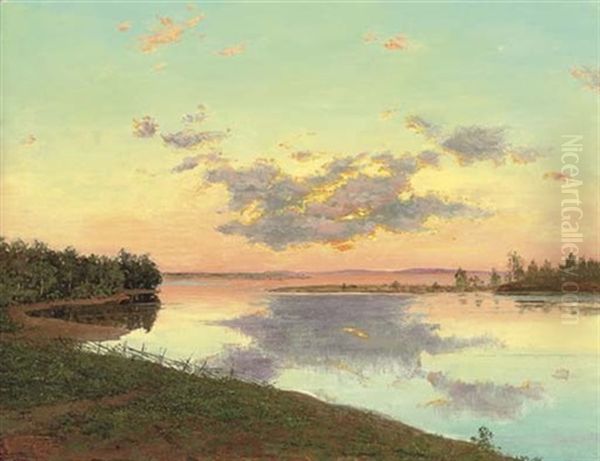 A Lake Landscape At Sunset Oil Painting by Ivan Fedorovich Choultse