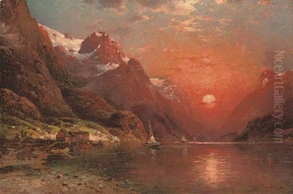 Fjord At Dusk Oil Painting by Ivan Fedorovich Choultse