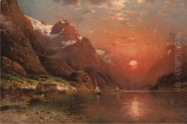 Fjord At Dusk Oil Painting by Ivan Fedorovich Choultse