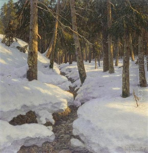 Woodland Stream In The Thaw Oil Painting by Ivan Fedorovich Choultse