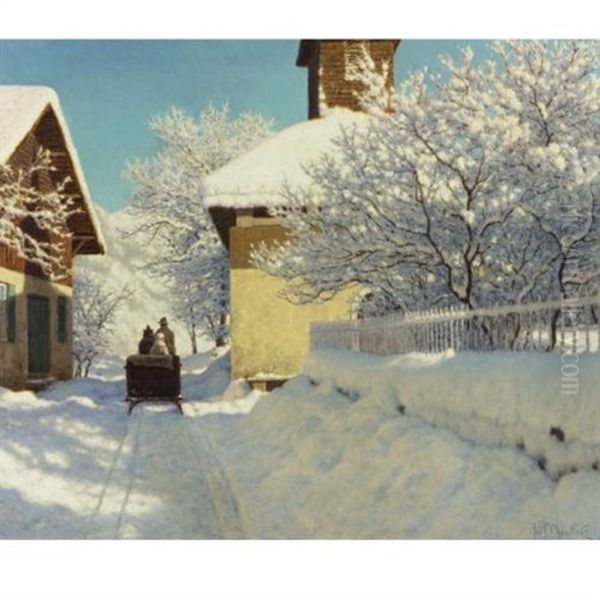 Winter Landscape With Sleigh Oil Painting by Ivan Fedorovich Choultse