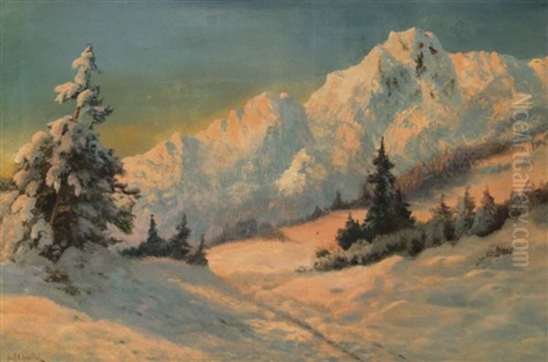 Snowy Alpine Scene Oil Painting by Ivan Fedorovich Choultse