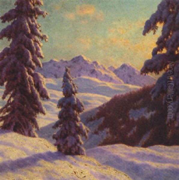 A Frozen Winter Landscape Oil Painting by Ivan Fedorovich Choultse