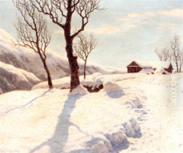 A Winter Landscape On A Sunlit Morning Oil Painting by Ivan Fedorovich Choultse