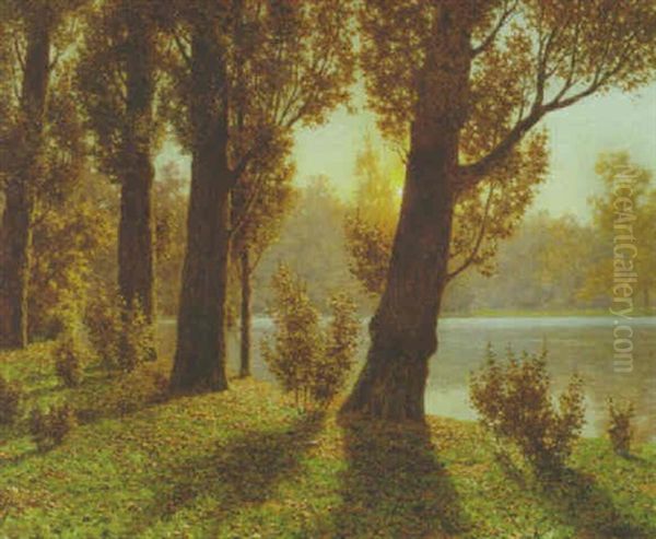 A Wooded Lake At Sunset Oil Painting by Ivan Fedorovich Choultse