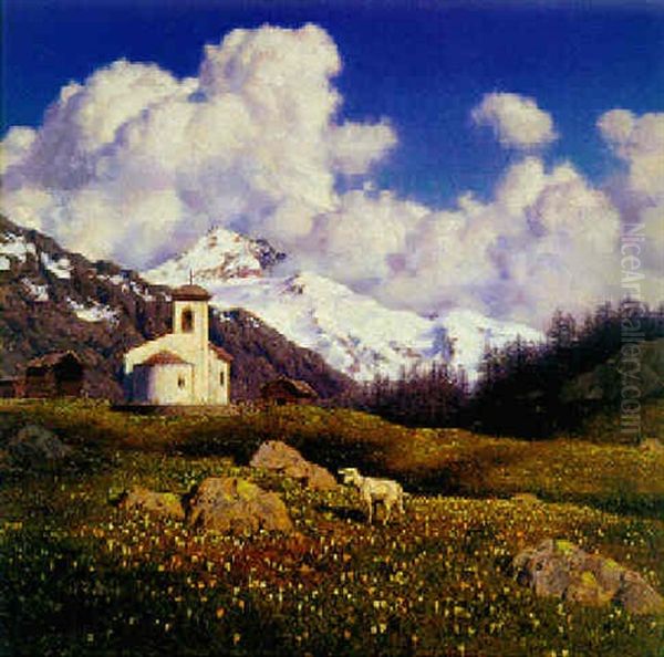 Springtime In The Engadine Oil Painting by Ivan Fedorovich Choultse