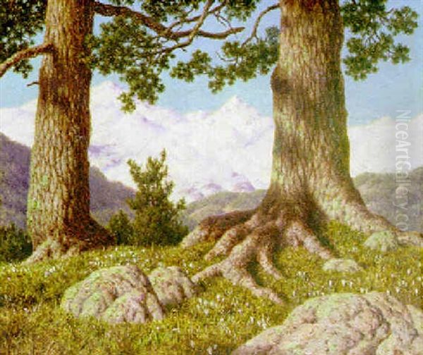 Springtime In The Swiss Mountains Oil Painting by Ivan Fedorovich Choultse