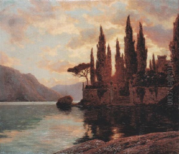 Abendrot Uber Oberitalienischem See Oil Painting by Ivan Fedorovich Choultse