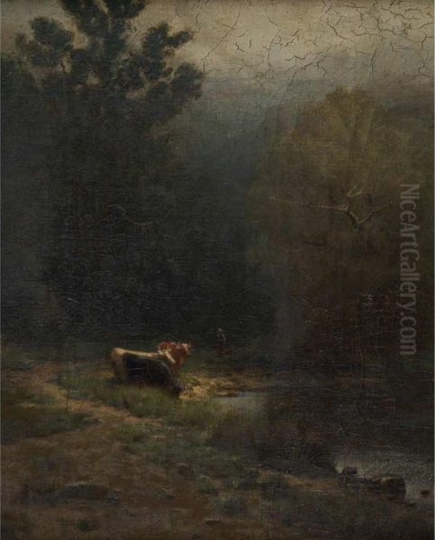 Landscape With Cows And Brook Oil Painting by Frank Anderson