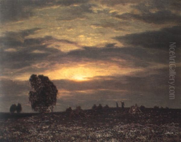 Figures In A Field At Evening Oil Painting by Ivan Fedorovich Choultse