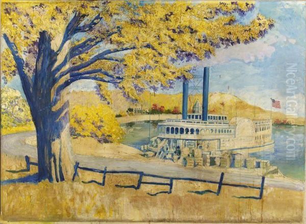 The Memphis-bound Ranger Docked In An Estuary Near A Plantation Home by Frank Hartley Anderson