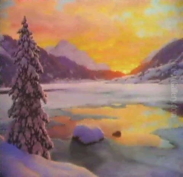 Coucher Du Soleil (engadine) Oil Painting by Ivan Fedorovich Choultse