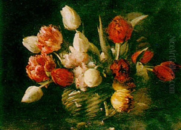 Still Life Of Tulips Oil Painting by Gerard Chowne