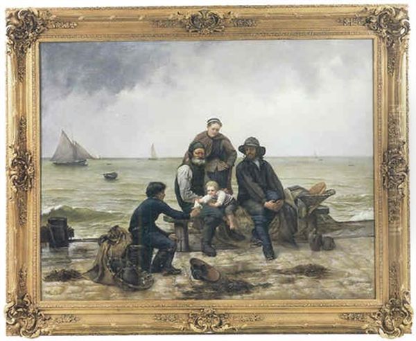 La Famille De Pecheurs Oil Painting by Auguste Clement Chretien