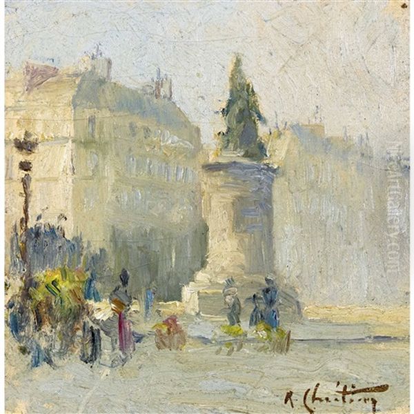 Place De Clichy A Paris Oil Painting by Rene Louis Chretien