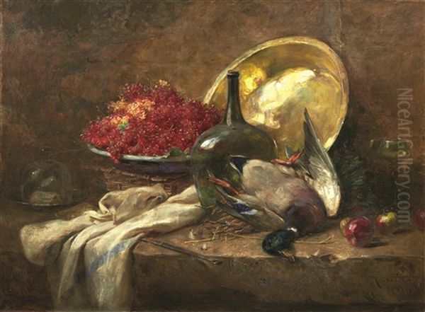 Nature-morte Au Canard Et Groseilles Oil Painting by Rene Louis Chretien