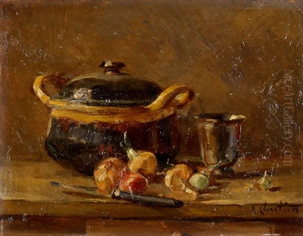 Stillleben Mit Topf, Becher Und Obst Oil Painting by Rene Louis Chretien