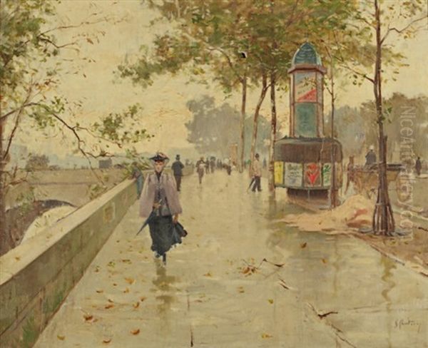 Elegante Sur Le Quai Oil Painting by Rene Louis Chretien