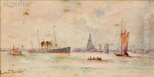 New York Harbor Oil Painting by Frederic Tanqueray Anderson