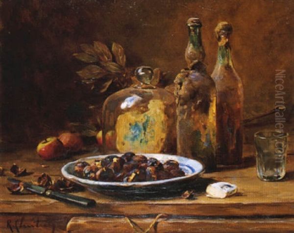 Nature Morte A L'assiette De Marrons Oil Painting by Rene Louis Chretien