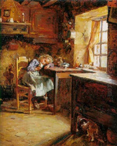 La Petite Fille A La Fenetre Oil Painting by Rene Louis Chretien