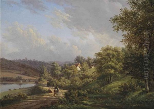 A Peaceful Day In A Hilly Landscape Oil Painting by Johannes Franciscus Christ