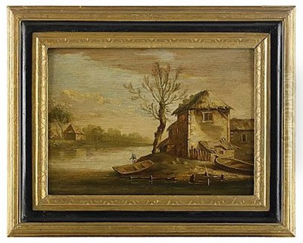 Kustlandskap Med Byggnader (+ Another; 2 Works) Oil Painting by Johannes Franciscus Christ