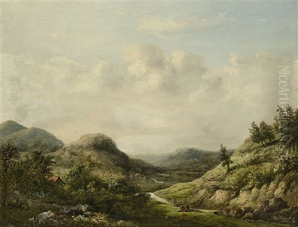 Landschaft Mit Zwei Rastenden Am Wegrand Oil Painting by Pieter Caspar Christ