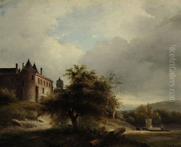 Landschaft Mit Burg An Einem Fluss Oil Painting by Pieter Caspar Christ