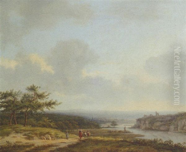 Travellers On A Sandy Track In A Rhenish Landscape Oil Painting by Pieter Caspar Christ