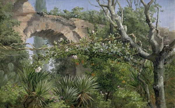 Antiker Bogen Eines Aquadukts Mit Uppiger Vegetation Bei Der Villa Wolkonsky In Rom Oil Painting by Anthonie Eleonore (Anthonore) Christensen