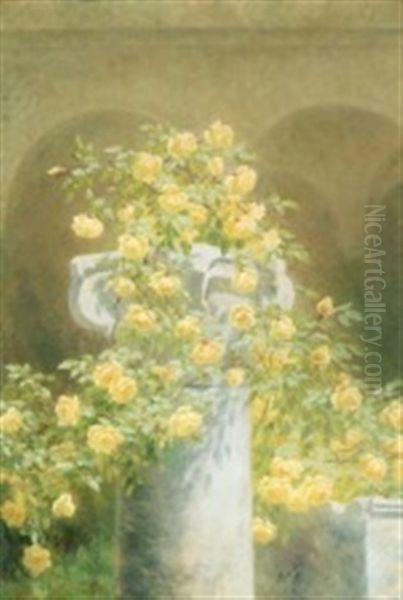 Growing Yellow Roses On A Column Oil Painting by Anthonie Eleonore (Anthonore) Christensen