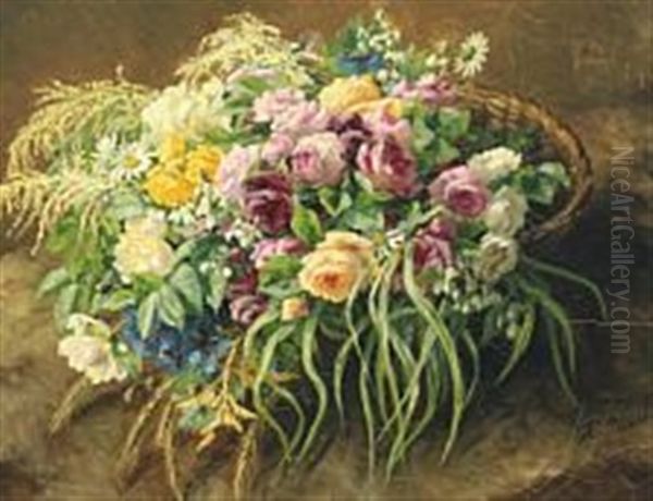 Flowers In A Basket Oil Painting by Anthonie Eleonore (Anthonore) Christensen