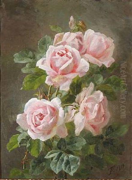 Pink Roses Oil Painting by Anthonie Eleonore (Anthonore) Christensen