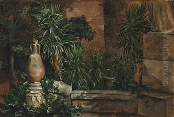 Palm Trees And Jars From Villa Valkansky In Rome Oil Painting by Anthonie Eleonore (Anthonore) Christensen