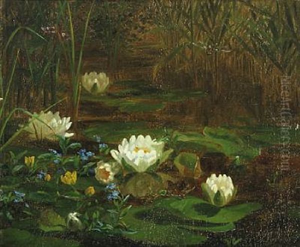 A Pool With Water Lilies Oil Painting by Anthonie Eleonore (Anthonore) Christensen