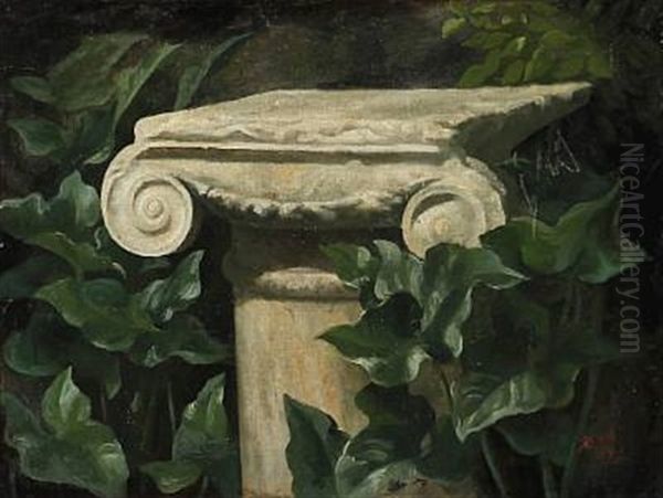 Green Plants Around A Column Oil Painting by Anthonie Eleonore (Anthonore) Christensen