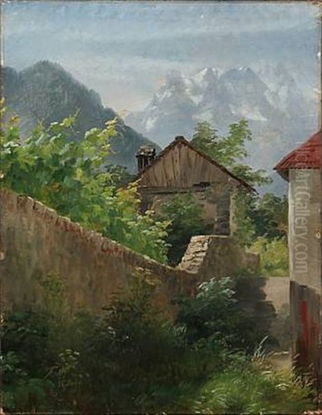 Landscape From The Alps Oil Painting by Anthonie Eleonore (Anthonore) Christensen