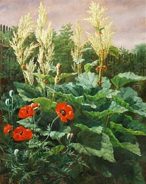 Rhubarb And Poppies Oil Painting by Anthonie Eleonore (Anthonore) Christensen