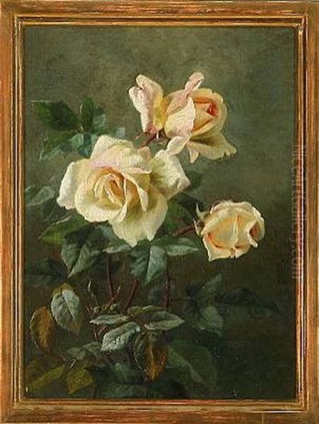 Yellow Roses Oil Painting by Anthonie Eleonore (Anthonore) Christensen