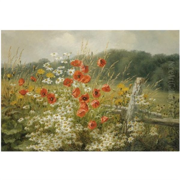 Poppies And Daisies Oil Painting by Anthonie Eleonore (Anthonore) Christensen