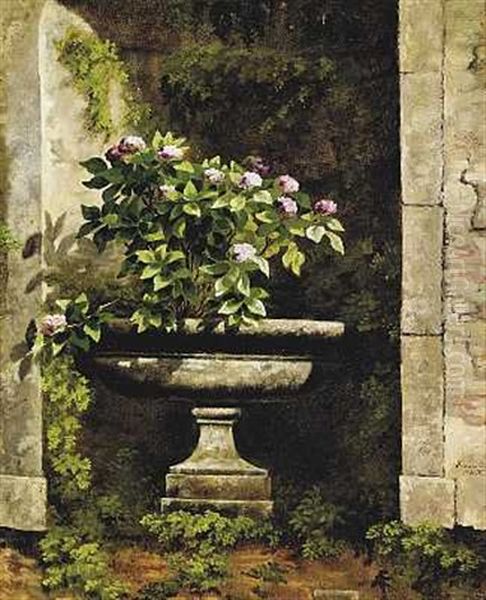 Blomstrende Hortensia I En Haveprydvase Oil Painting by Anthonie Eleonore (Anthonore) Christensen