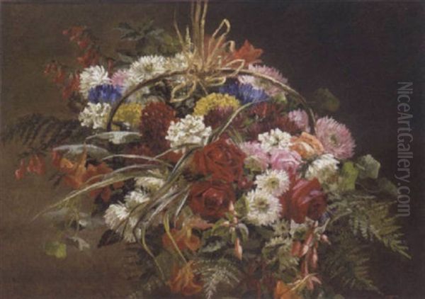 Brogede Blomster I En Kurv Oil Painting by Anthonie Eleonore (Anthonore) Christensen