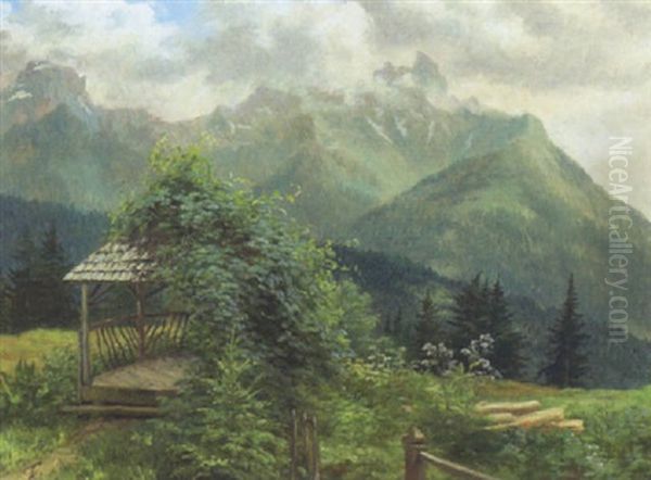 Alpelandskab Oil Painting by Anthonie Eleonore (Anthonore) Christensen