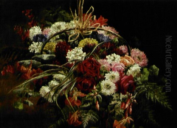 Brogede Blomster I En Kurv Oil Painting by Anthonie Eleonore (Anthonore) Christensen