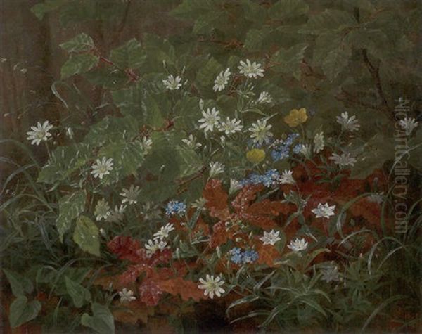 Skovbund Med Forarsblomster Og Grene Oil Painting by Anthonie Eleonore (Anthonore) Christensen