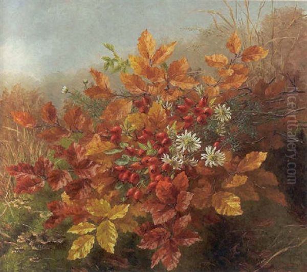 Parti Fra Skovbryn Med Opstillede Bogblade Vildroser Og Margueriter Oil Painting by Anthonie Eleonore (Anthonore) Christensen